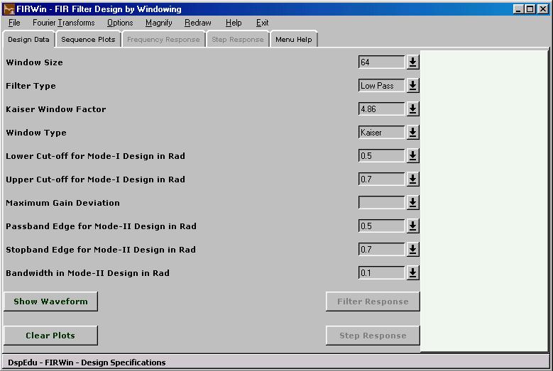 Screenshot of Firwin Module of DspEdu 2.1