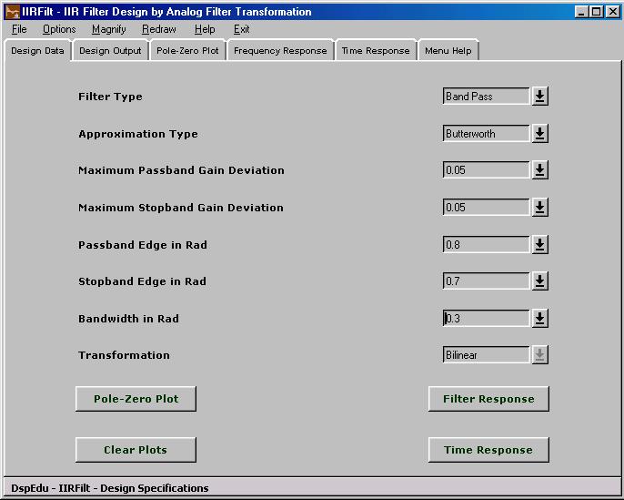 Screenshot of Iirfilt Module of DspEdu 2.1