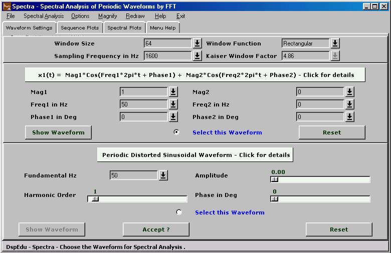 Screenshot of Spectra Module of DspEdu 2.1